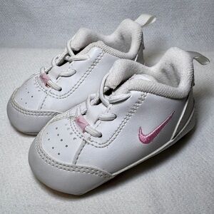 Baby Girl Nike Pink Swoosh and White Shoes Sneakers Size 2c